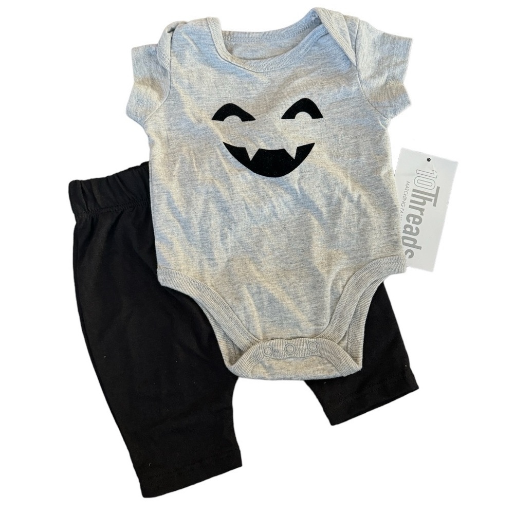 Halloween Jack-O-Lantern Ghost Face Baby One Piece and Pants Size Newborn